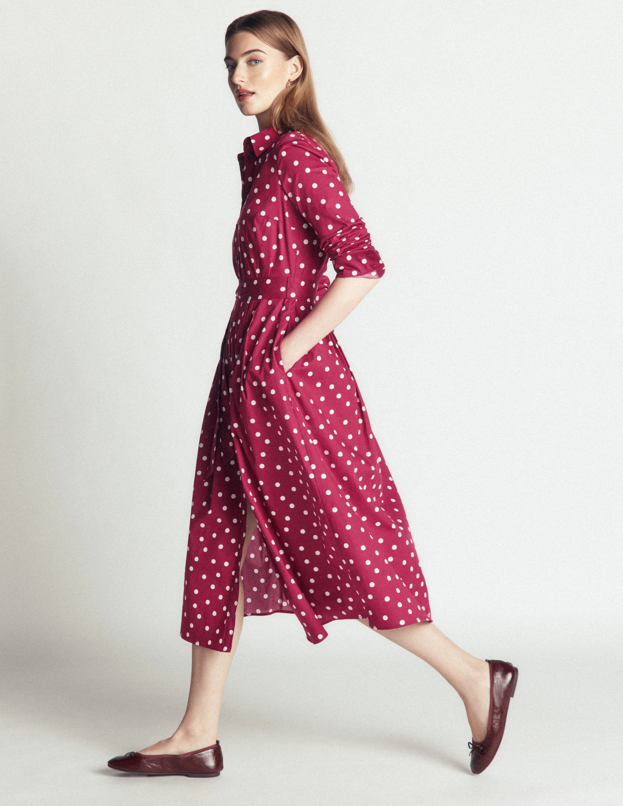 Alexa Cotton Midi Shirt Dress-Ruby Red, Boden Spot | Boden (US)