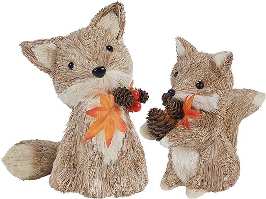 winemana Fall Decor Thanksgiving Decoration Sisal Fox, Set of 2 Table Centerpiece Foxes Animals F... | Amazon (US)