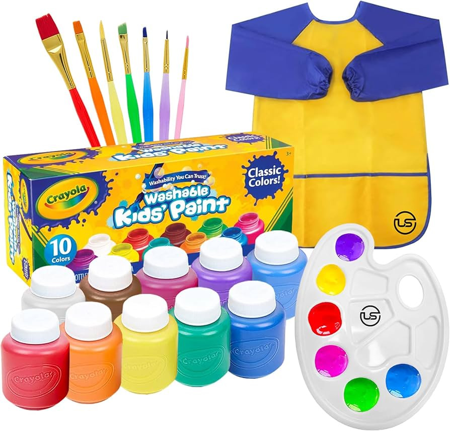 Kids Painting Set, Washable Paint for Kids 10 Colors, 7 Paintbrushes, Paint Palette, Painting Smo... | Amazon (US)
