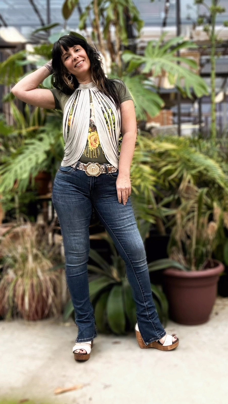 Denim, leather, and heels—classic pieces with a twist! Obsessed with these Wranglers featuring back ankle zips—perfect for showing off my new Becca wedges by @lane.official. Adding a little edge with the Leather Calypso harness by @thistleindustries and my go-to @rodeoquincey tee for that perfect rock ’n country vibe.

This look is all about balancing timeless staples with bold details. Are you into mixing edgy and classic too? Let me know your must-haves!

Tee S | Jeans 26 | :Harness OS | Wedges 7

#DenimAndLeather #Wranglers #BackAnkleZip #RockNCountry #LaneWedges #ThistleIndustries #RodeoQuincey #ClassicWithATwist #EdgyChic #WesternStyle #StyleYourWay #LTKWestern #fyp #westernfashion

#LTKover50style #LTKsale #LTKcanada
