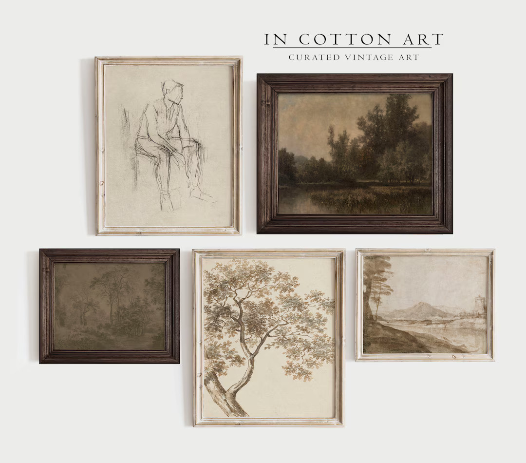 Vintage Neutral Moody Gallery Wall SET / European Wall Art Set - Etsy | Etsy (US)