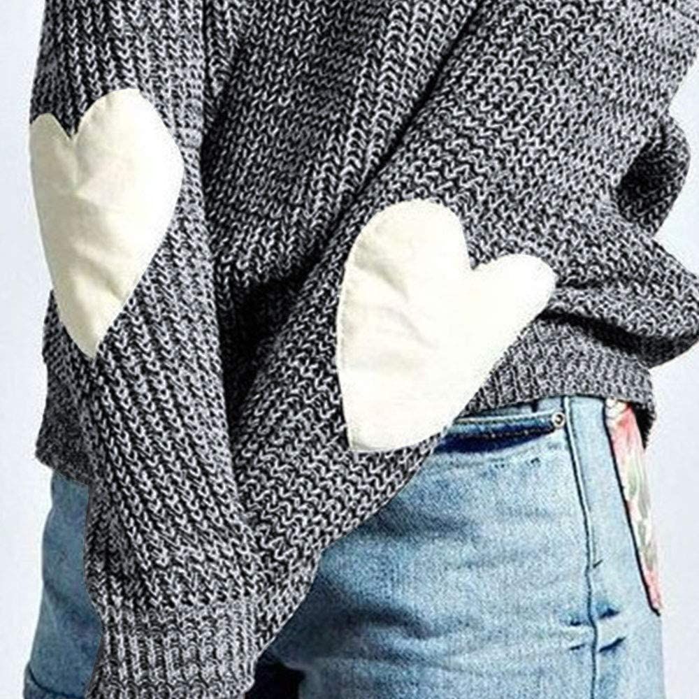 shermie Women's Cute Heart Pattern Elbow Patchwork Casual Crewneck Knitted Sweaters Pullover | Amazon (US)