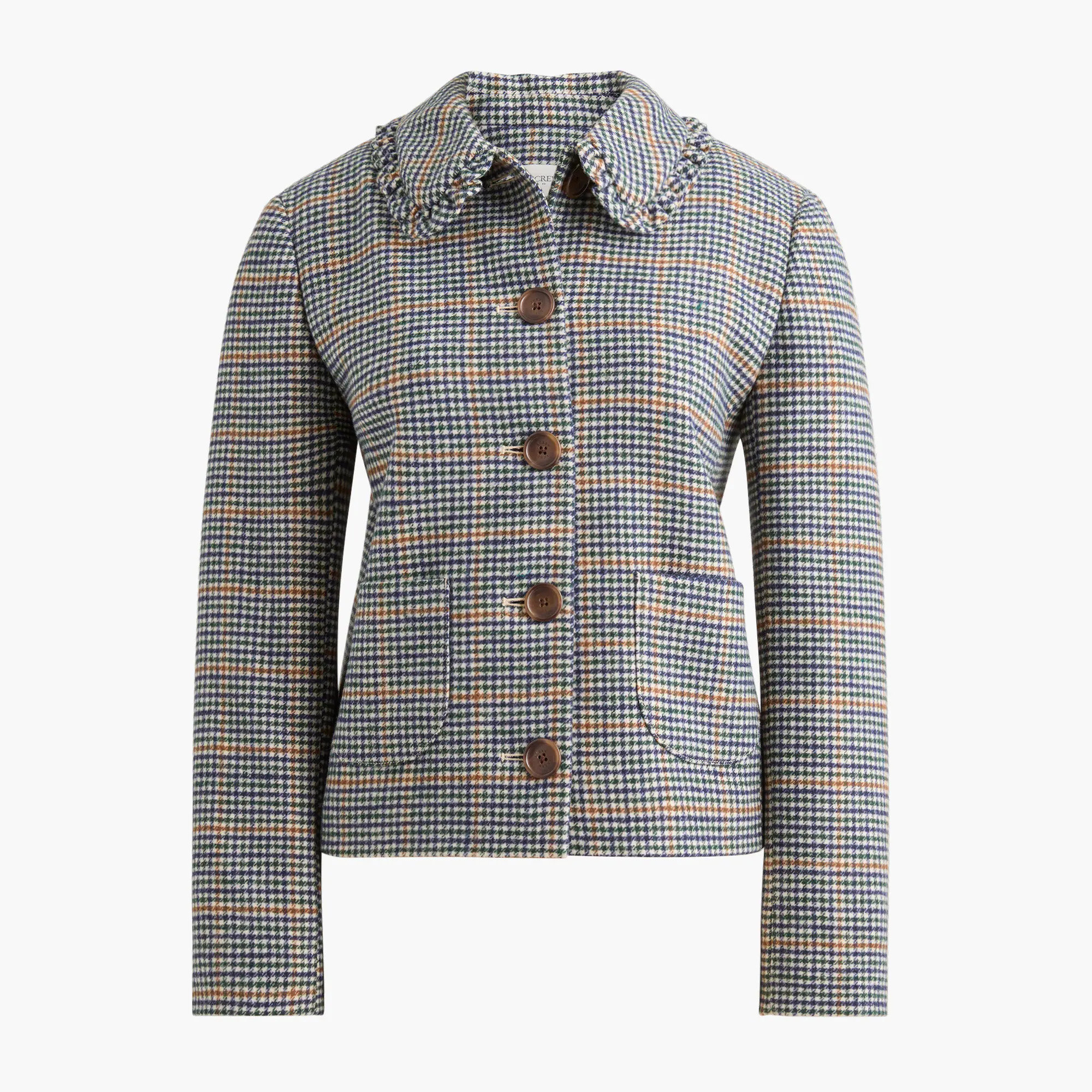 Plaid ruffle-collar cropped jacket | J.Crew Factory