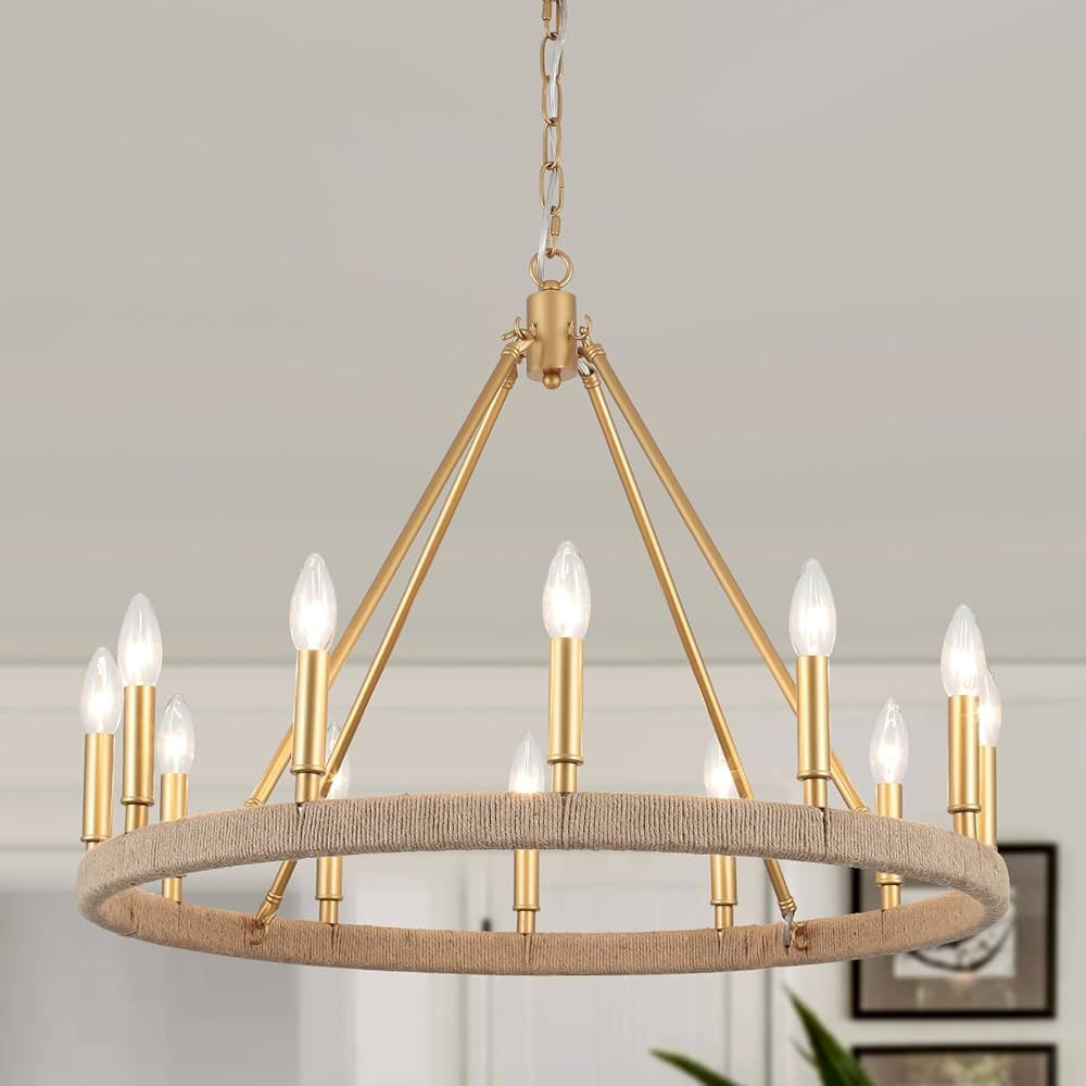 Gold Wagon Wheel Chandelier 12 Light Modern Farmhouse Round Chandeliers for Dining Room Rustic Vi... | Amazon (US)
