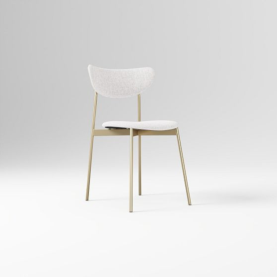 Modern Petal Fully Upholstered Dining Chair,Performance Coastal Linen,White,Champagne Bronze | West Elm (US)