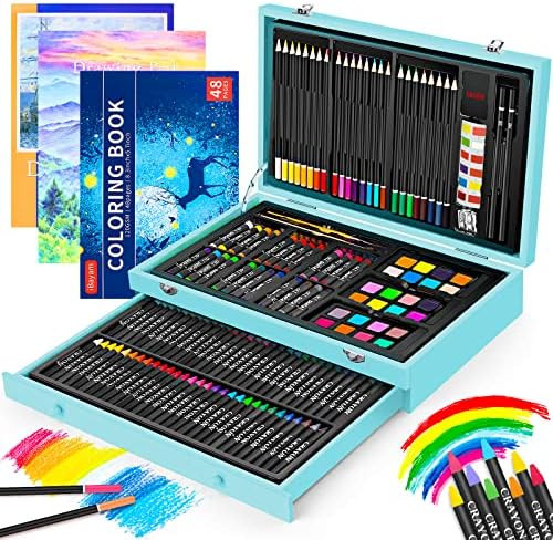 Art Supplies, iBayam 150-Pack Deluxe Wooden Art Set Crafts Drawing Painting Kit with 1 Coloring B... | Amazon (US)