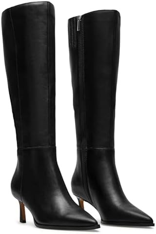 MICIFA Burgundy Kitten Heel Knee High Boots for Women Side Zipper Tall Leather Boots Pointed Toe ... | Amazon (US)