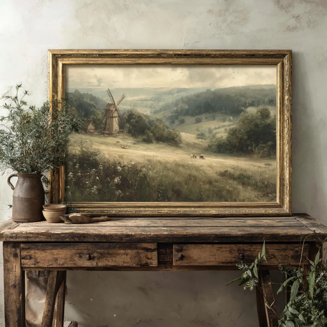 The Windmill Hils | Cottagecore Print, Farmhouse Wall Art, Moody Nature Art, Vintage Home Decor, ... | Etsy (US)