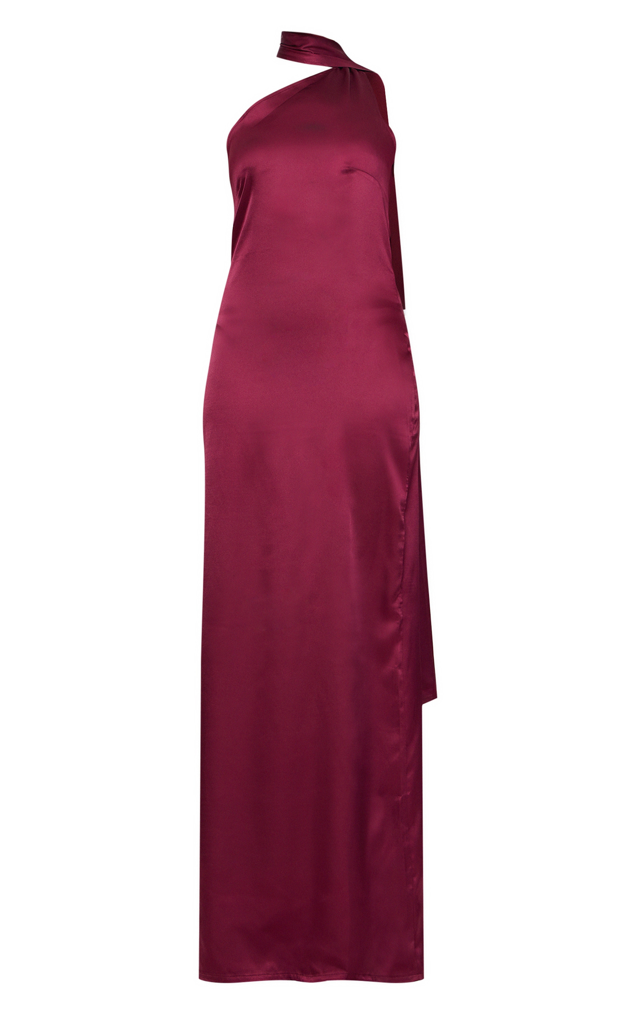 Robe longue satinée bordeaux à détail écharpe | PrettyLittleThing (FR)
