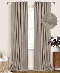 100% Blackout Shield Linen Blackout Curtains for Bedroom 84 Inches Long, Back Tab/Rod Pocket Livi... | Amazon (US)