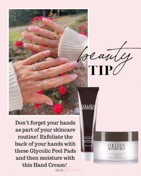 Beauty Tip: don’t forget your hands as part of your skincare routine! I love using these Glycolic Peel Pads on the back of my hands and following up with this Hand Cream from Colleen Rothschild! Use code BF22 for 30% off for Black Friday!

#LTKbeauty #LTKunder50