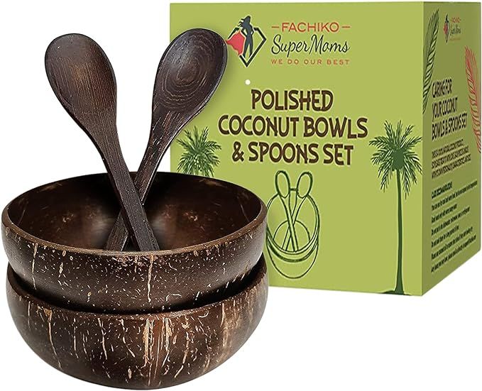 Amazon.com: Coconut Bowl and Spoon Set – Sustainable and Organic Option for Smoothie Bowls, Aca... | Amazon (US)