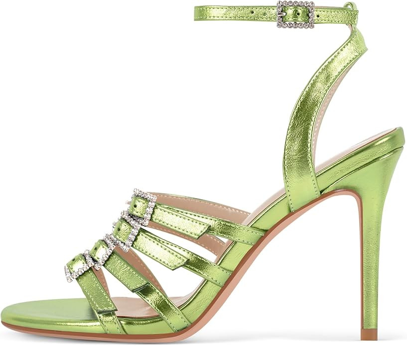 sexytag Women's Rhinestone Buckle Metallic Ankle Strap Strappy High Heel Sandals Multicolor Open ... | Amazon (US)