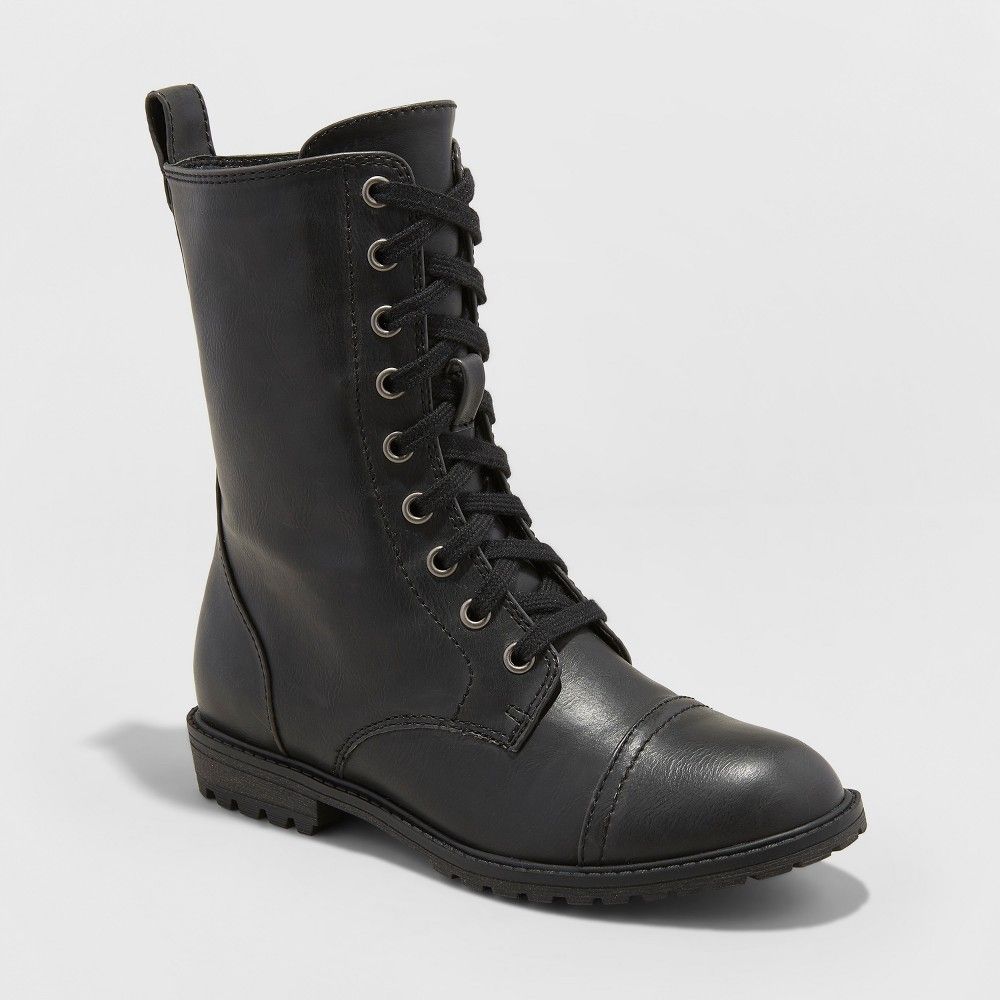 Women's Cassandra Wide Width Combat Boots - Universal Thread Black 12W, Size: 12 Wide | Target