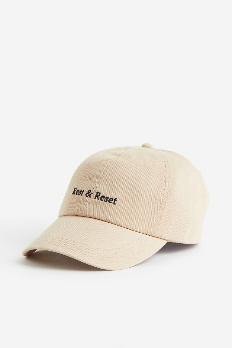 H & M - Embroidered sports cap - Beige | H&M (UK, MY, IN, SG, PH, TW, HK)