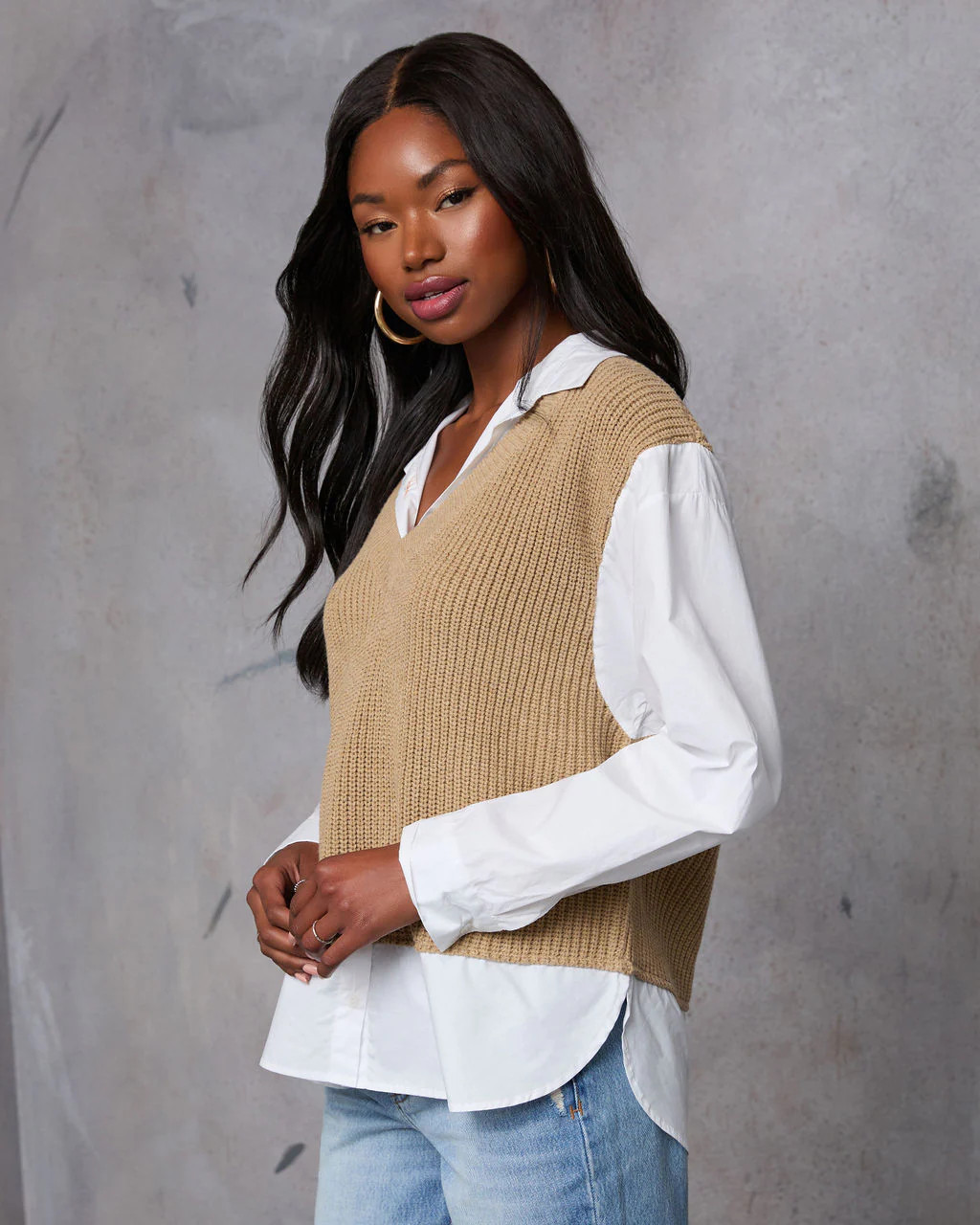 Iced Chai Long Sleeve Sweater Vest Top | VICI