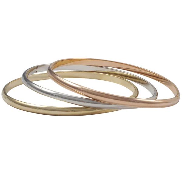 Luxiro Tri-color Gold Rose Gold and Rhodium Finish Bangle Bracelet Set - Silver | Bed Bath & Beyond