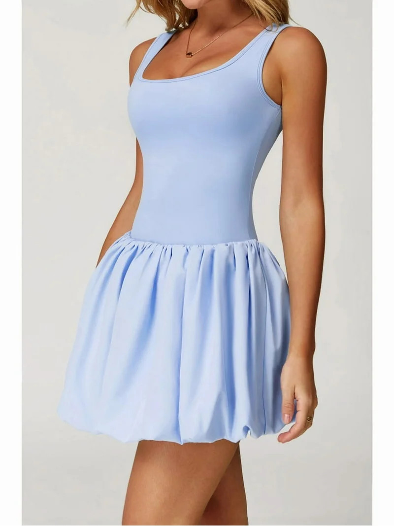 Womens Bubble Tennis Dress Squre Neck Sleeveless Workout Golf Athletic Dresses Build in Shorts wi... | Walmart (US)