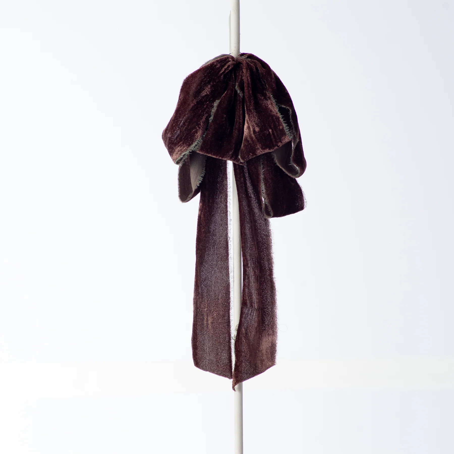 Espresso Brown Raw Edge Silk Velvet Velvet Lux Drape Loop Bow | Darby Creek Trading