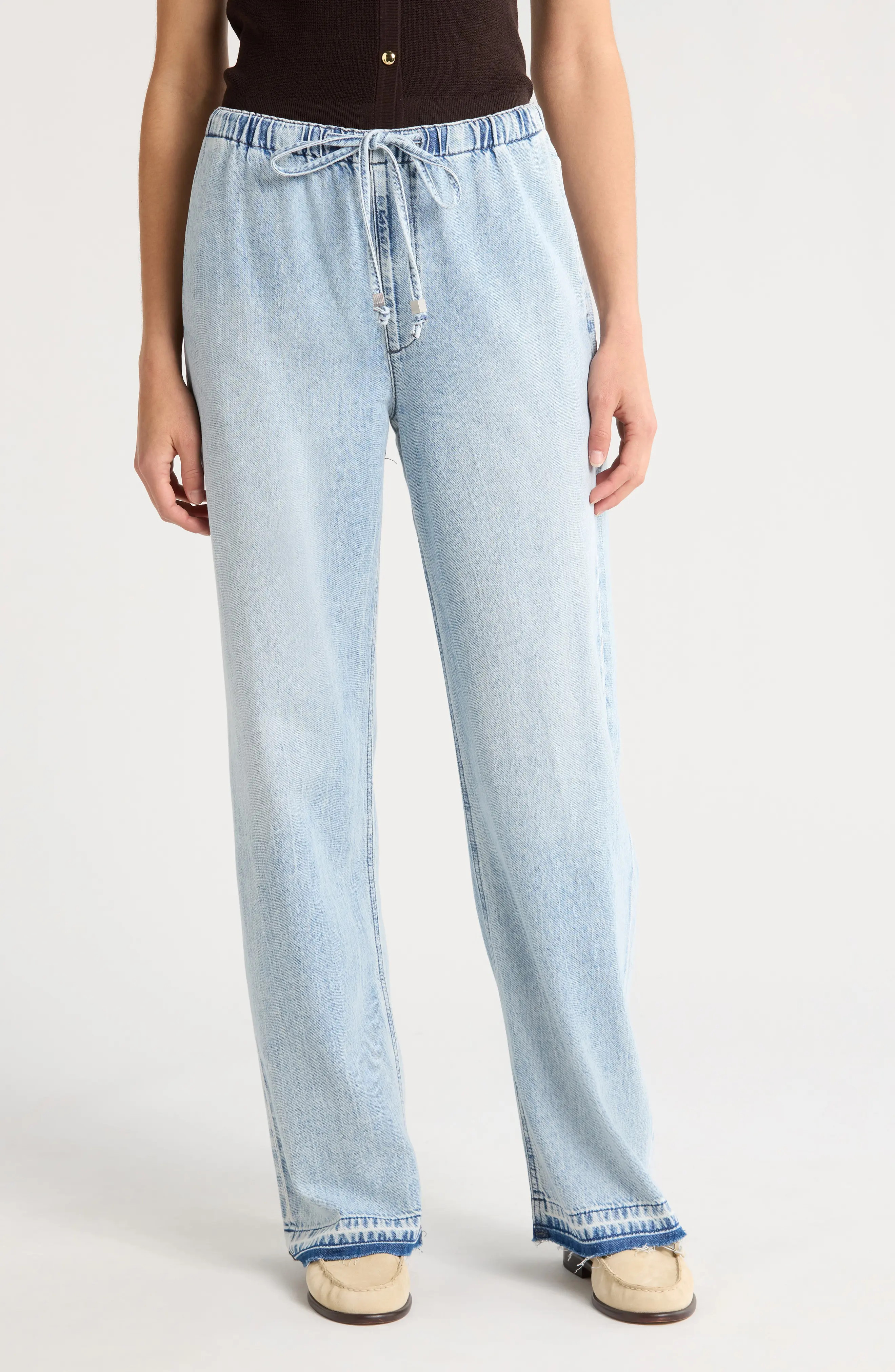 rag & bone Ultra Featherweight Logan Release Hem Wide Leg Pull-On Denim Pants in Kierra at Nordstrom Rack, Size Medium | Nordstrom Rack