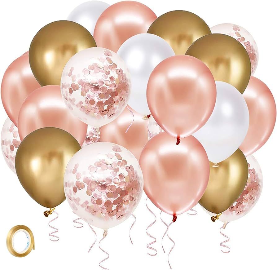Rose Gold Confetti Latex Balloons, 60 Pack White Gold Balloon 12 inch Birthday Balloons with Gold... | Amazon (US)