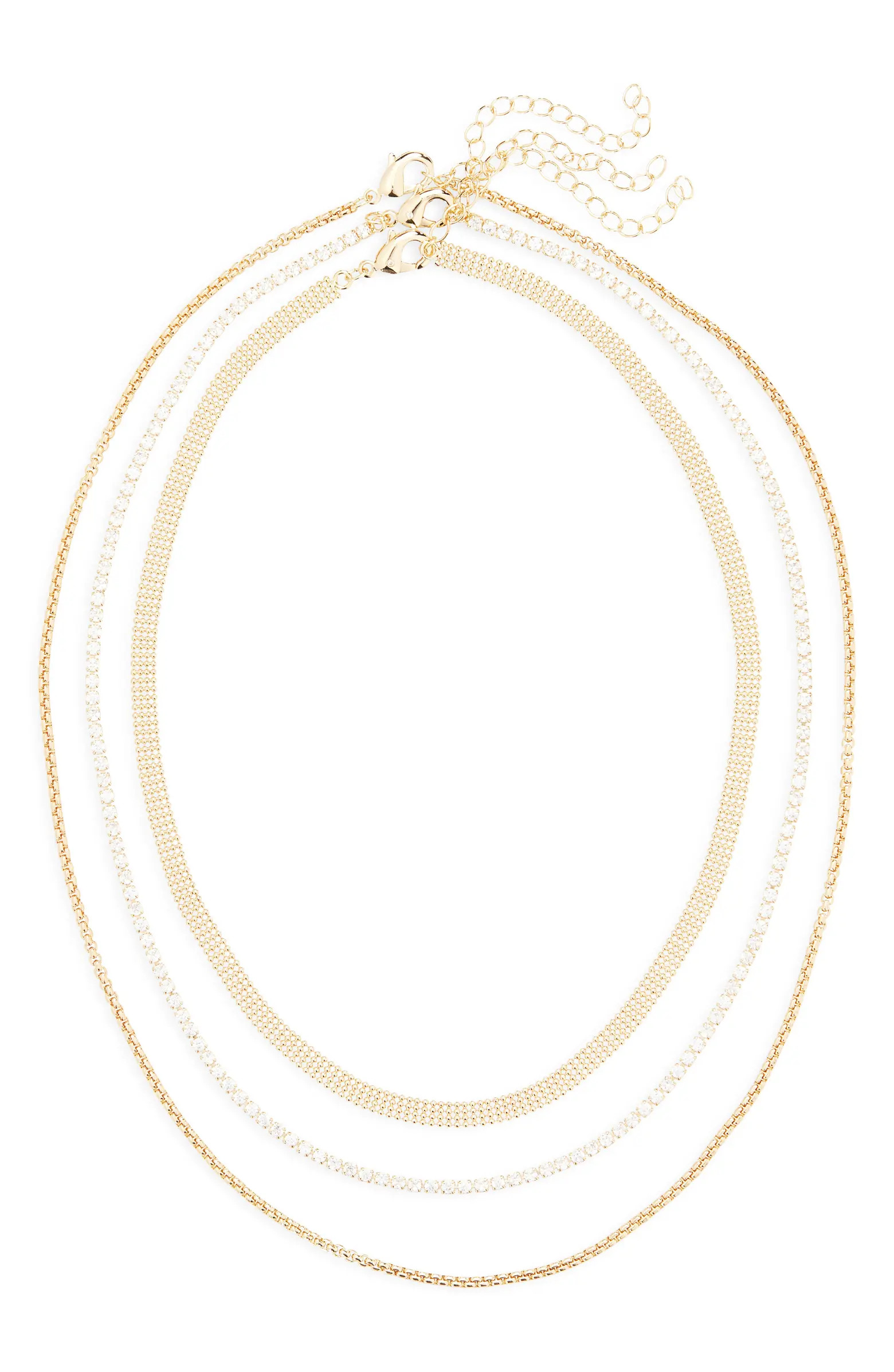 NORDSTROM RACK Set of 3 Mesh, Box Chain & Cubic Zirconia Tennis Necklaces | Nordstromrack | Nordstrom Rack
