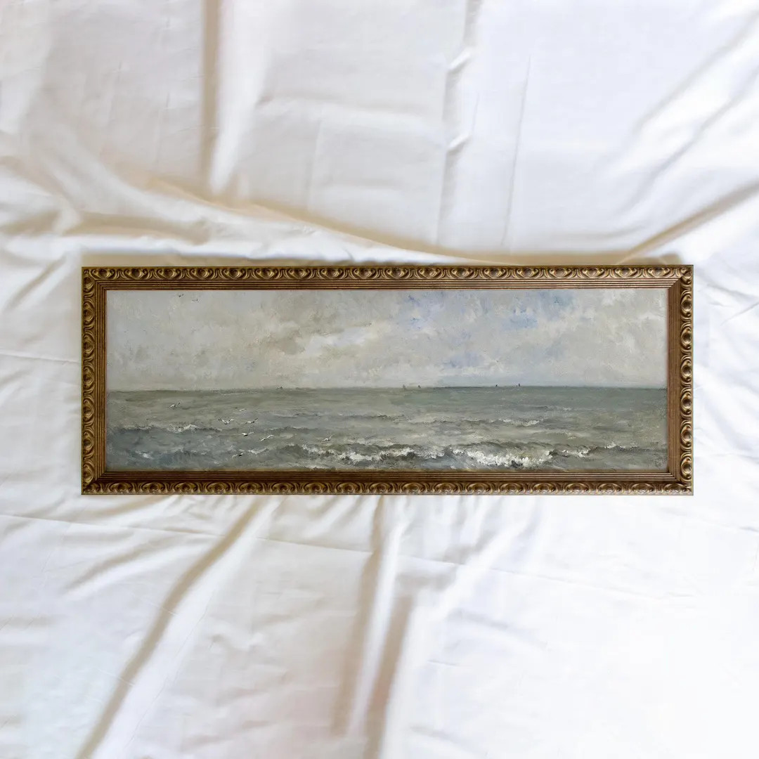 Seascape #180 | 10x30 inch Panoramic Vintage Framed Wall Art Paintings | Antique Art Prints | Vin... | Etsy (US)