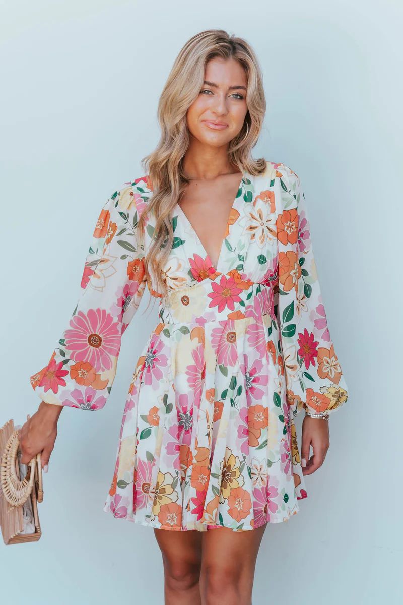 Dream In Color Ivory Floral Flared Dress | Apricot Lane Boutique