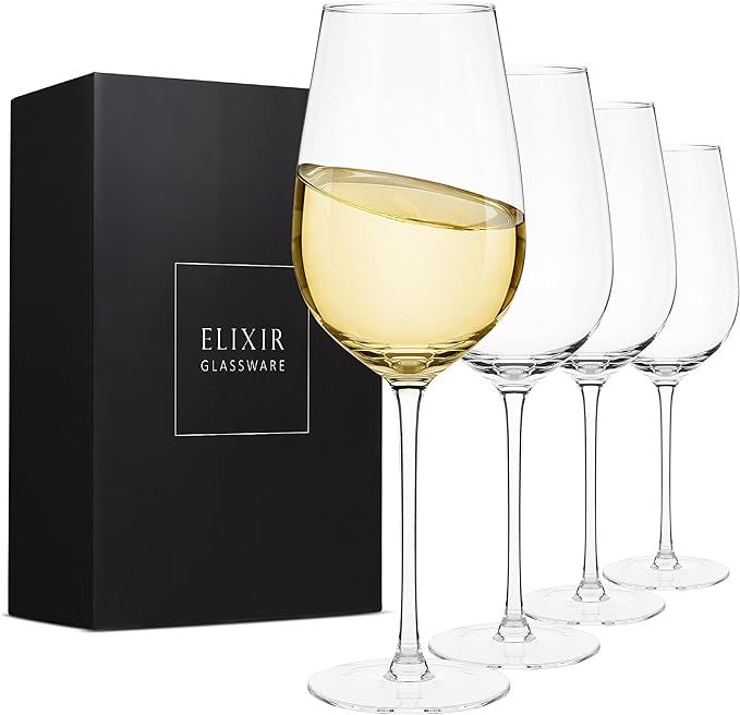 White Wine Glasses Set of 4 - Hand Blown Crystal Wine Glasses - Modern Long Stem Wine Glasses - T... | Amazon (US)