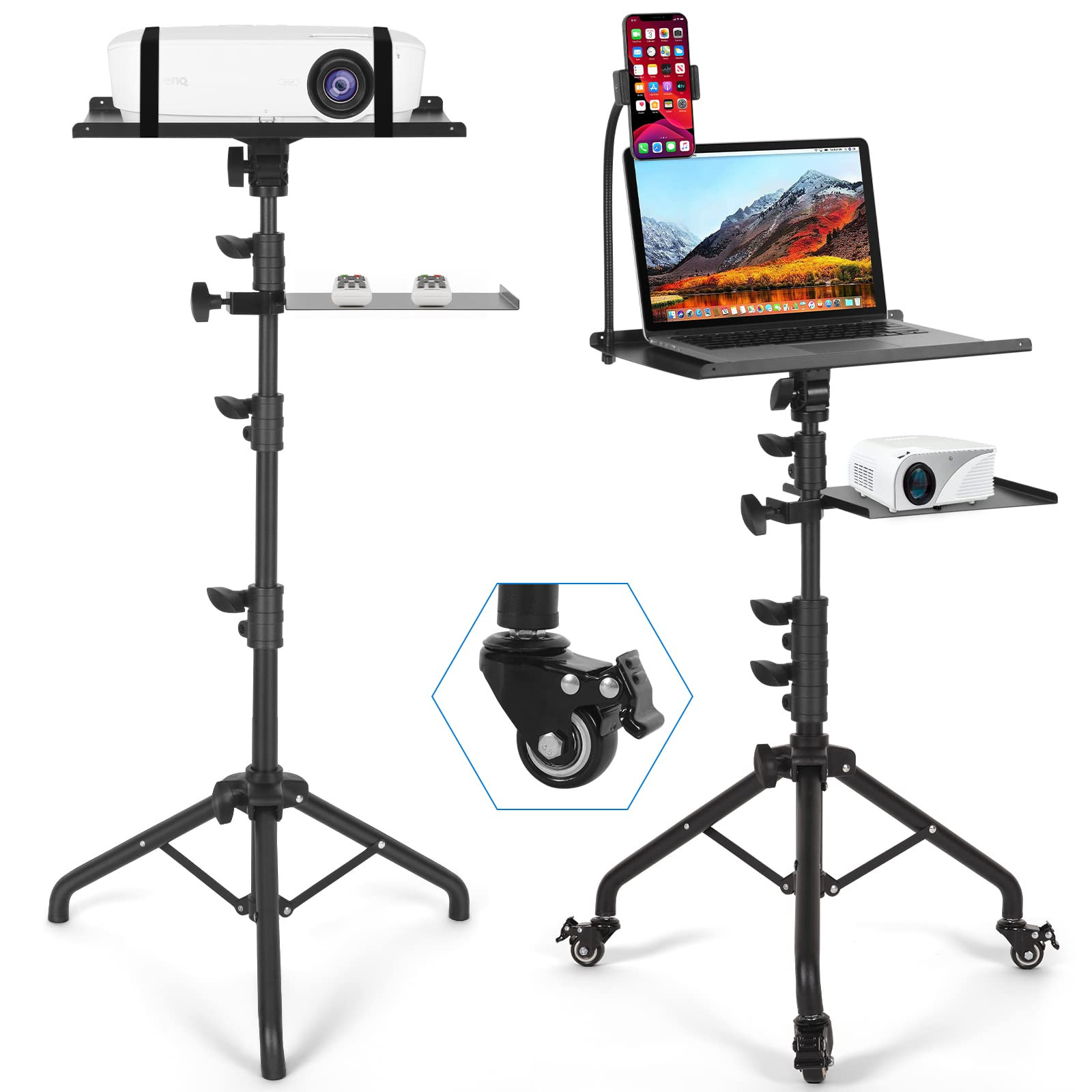 Laptop Tripod on Wheels with 2 Shelves, Portable Projector Floor Stand Adjustable Height 25.9 to ... | Amazon (US)