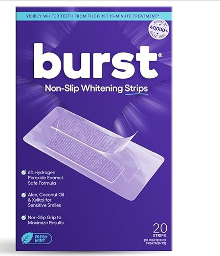 BURST Sensitive Teeth Whitening Strips (Mint) | 20 Strips/10 Treatments – Each with 1 Upper/1 Lower | Visible Results in 15 Minutes | No-Slip Grip | Enamel-Safe Whitening Kit | Amazon (US)