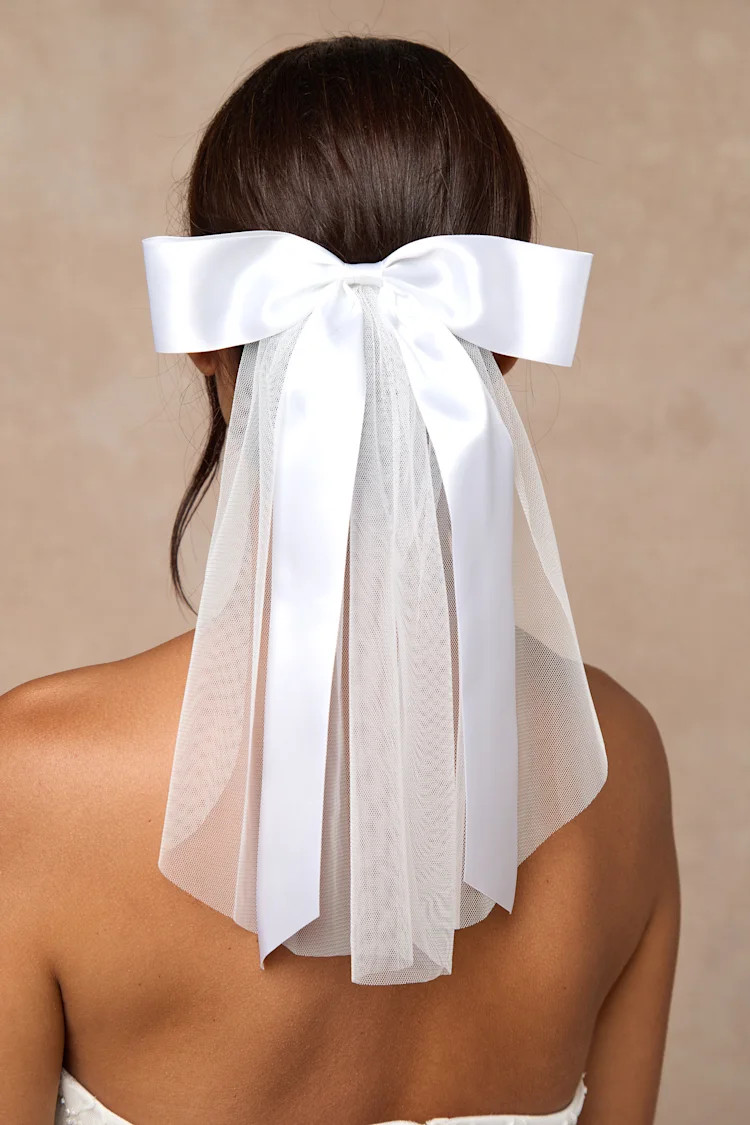 Ellia White Satin Tulle Layered Bow Hair Barrette | Lulus