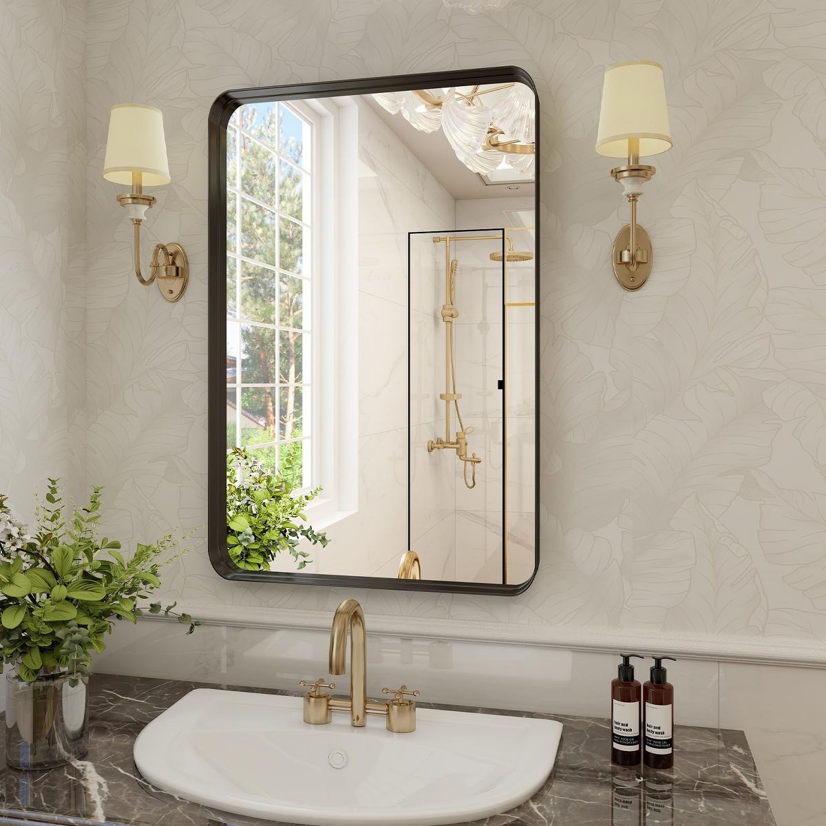 HOMLUX 30"x40" Black Deep Frame Bathroom Mirror with Modern Rounded Corners, Horizontal or Vertic... | Target