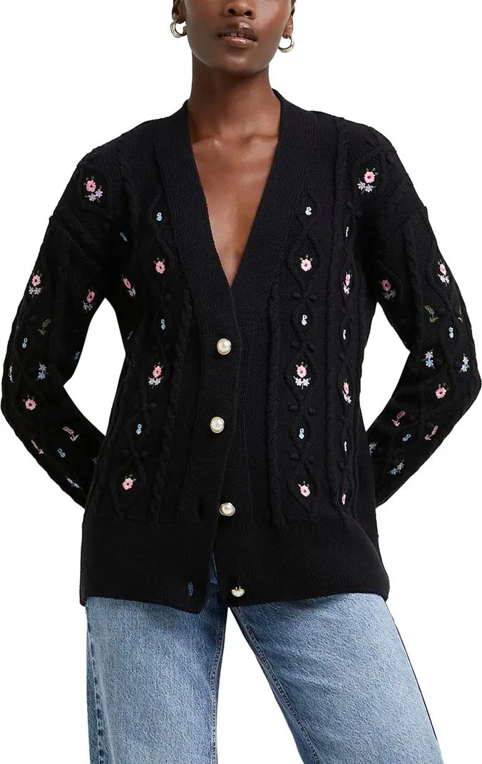 River Island Embroidered Cable Knit Cardigan | Nordstrom | Nordstrom