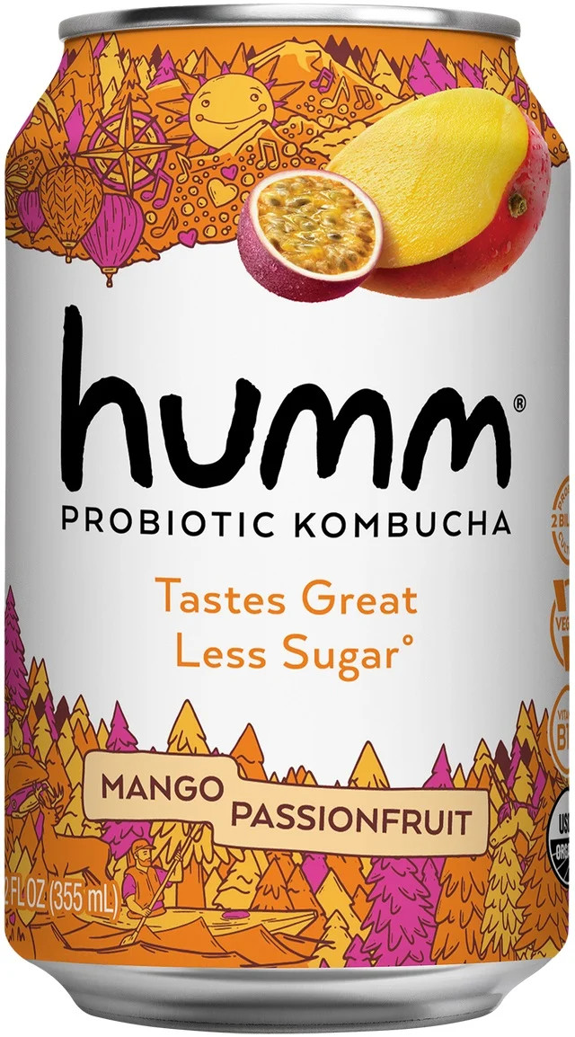 Humm Kombucha Tea, Mango Passionfruit, Probiotic, Organic, 12oz Can | Walmart (US)