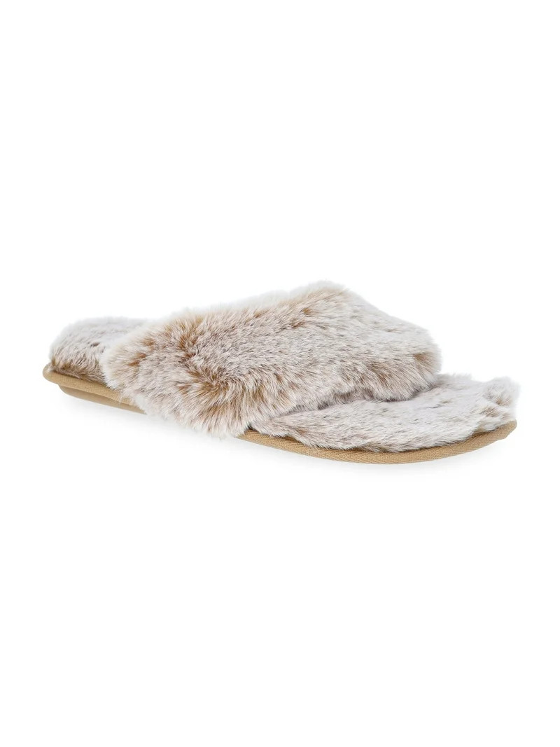 Joyspun Women's Faux Fur Thong Slippers | Walmart (US)