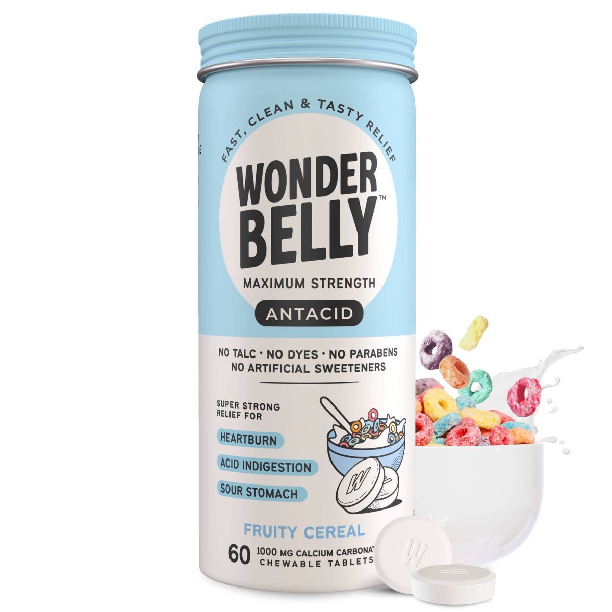 Wonderbelly Antacid 1000mg Chewable Heartburn Relief Tablets  - Fruity Cereal - 60ct | Target