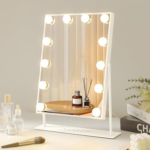 VANITII Lighted Vanity Hollywood Mirror with 12 Dimmable Bulbs Smart Touch Control 3 Colors Light... | Amazon (US)