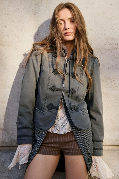 Kimchi Blue Ryder Frog Fastening Military Jacket in Grey, Women's at Urban Outfitters | Urban Outfitters (US and RoW)