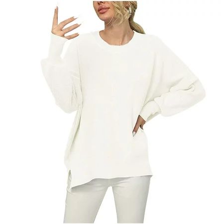Women s Fashion Long Sleeves Round Neck Loose Pullover Tops Blouse Knitted Sweater cream sweater wom | Walmart (US)
