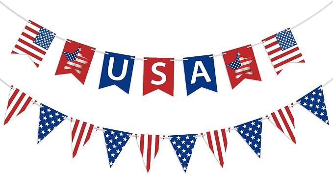 USA Banner 4th of July Patriotic Banner Red Blue Star and Stripes American Bunting Garland Decora... | Amazon (US)