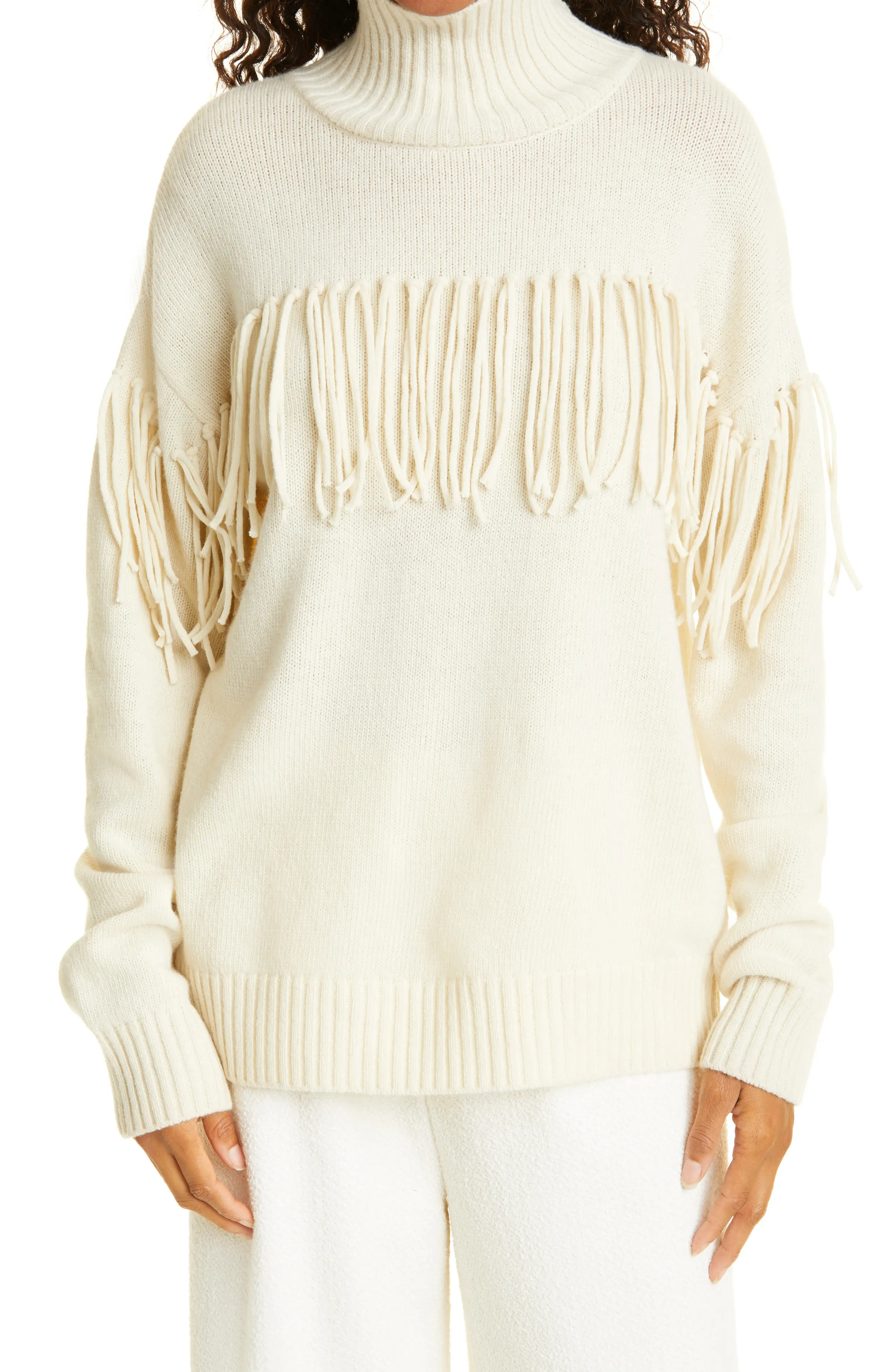 Women's Jason Wu Fringe Merino Wool Sweater, Size Large - White | Nordstrom