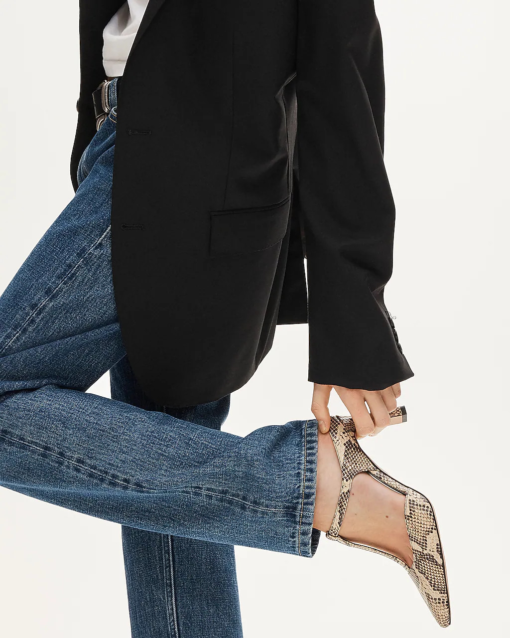 Made-in-Italy T-strap pumps in snake-embossed leather | J. Crew US