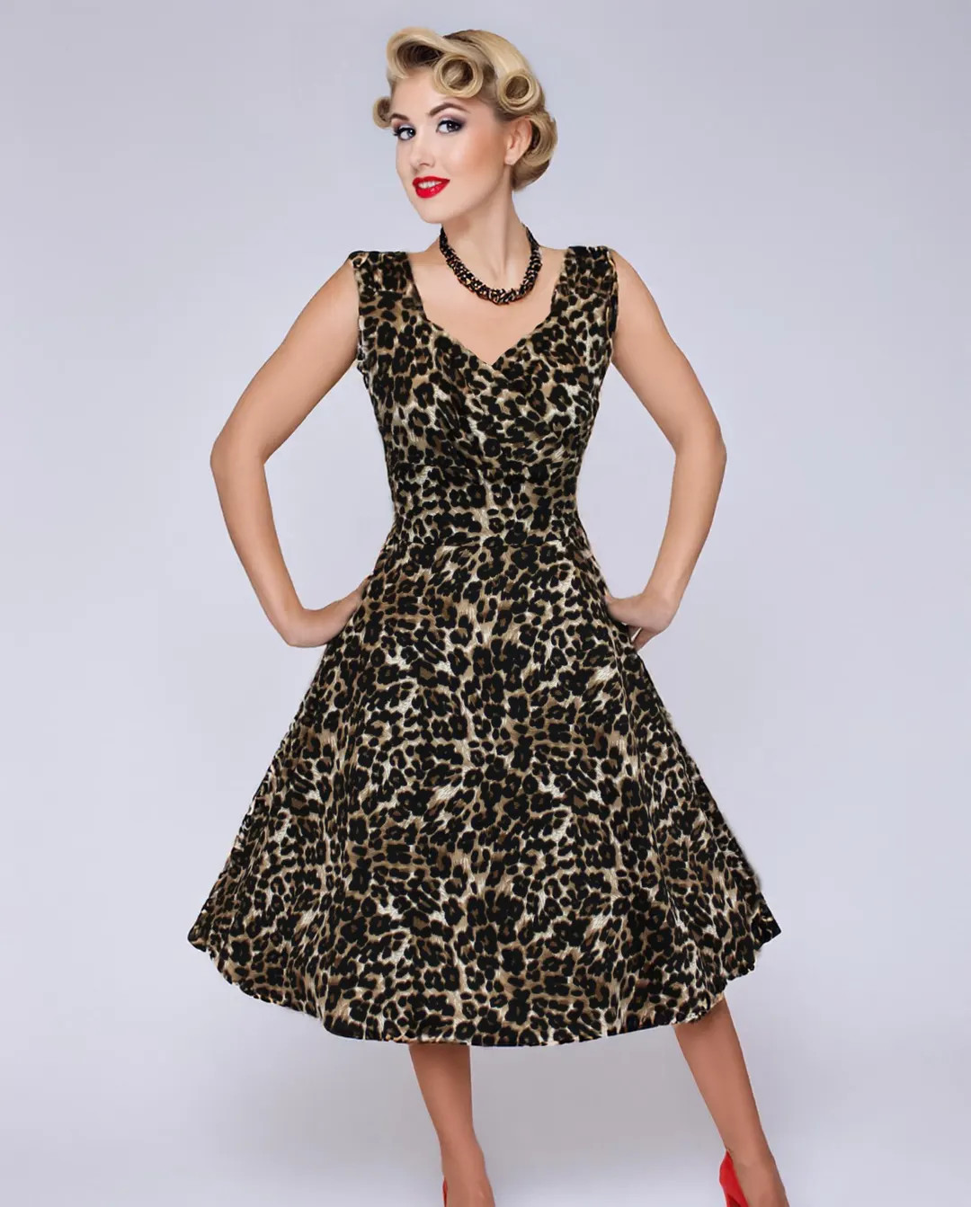 Vintage Inspired Leopard Sweetheart Swing Circle Dress w/ Pockets XS-3XL | Etsy (US)