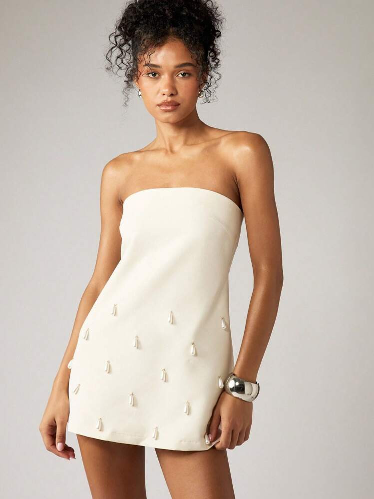 AiiRZ Elegant Strapless Mini Dress Embellished With Tassels Wedding Reception After Party Cocktai... | SHEIN