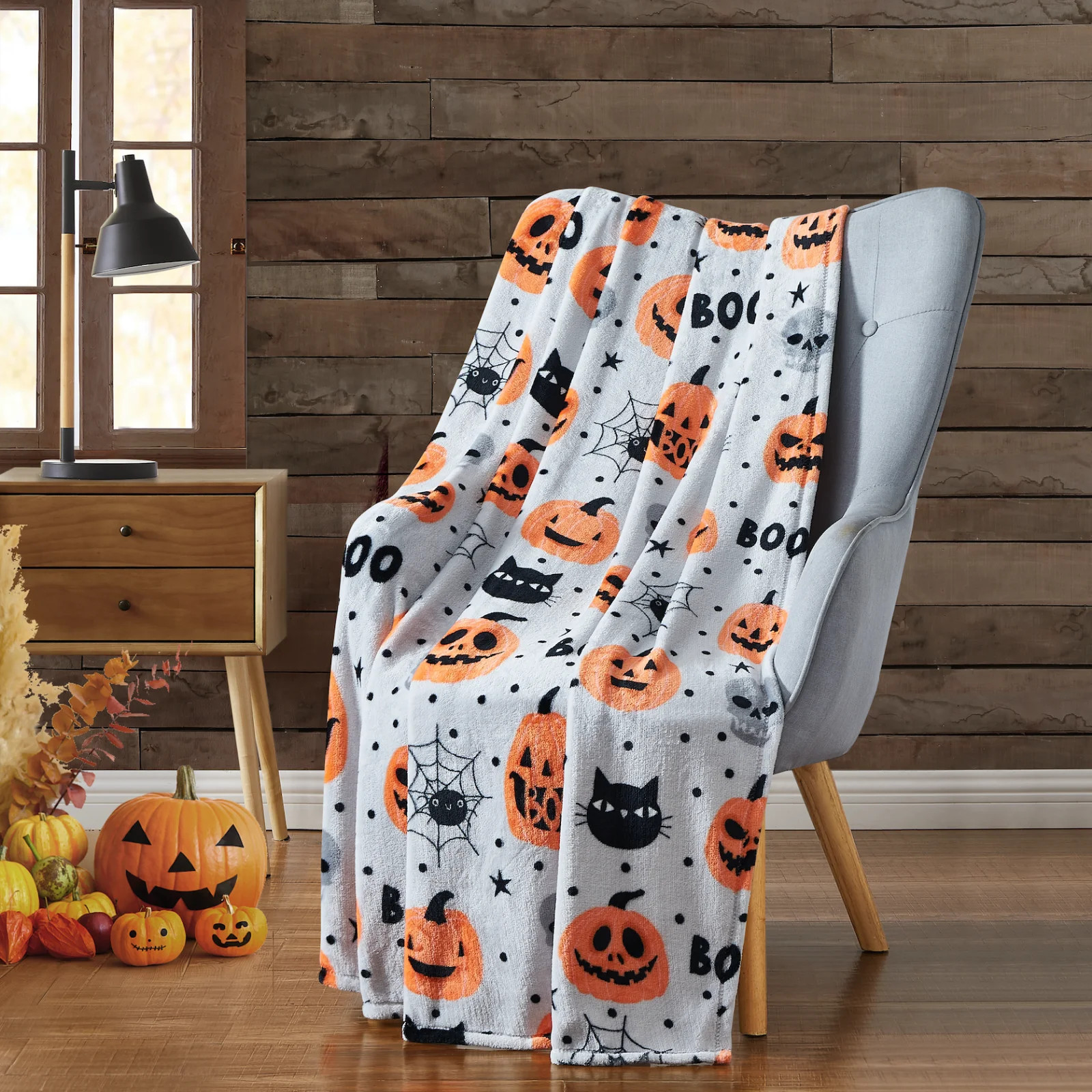 Kate Aurora Cozy Halloween Boo! Spooky Spiders Oversized Soft & Plush Accent Throw Blanket | Walmart (US)