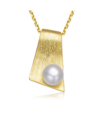 Sterling Silver 14k Gold Plated with Genuine Freshwater Pearl Rectangle Pendant Necklace | Macy's