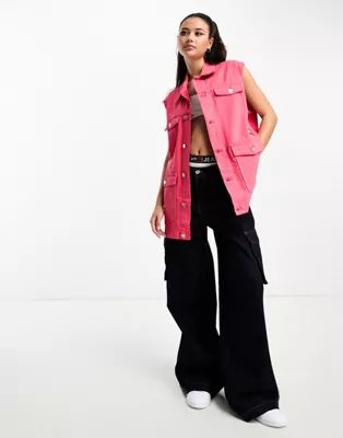 Tommy Jeans co-ord oversized denim gilet in pink | ASOS (Global)