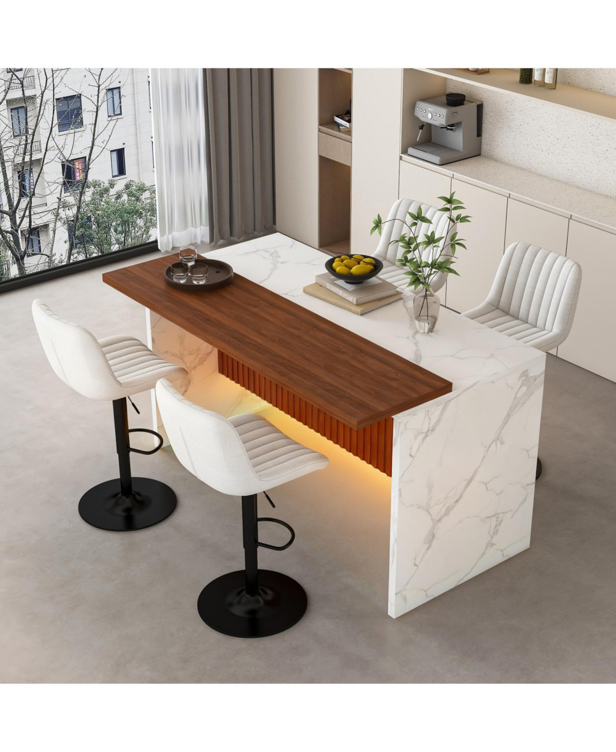 Streamdale Modern Kitchen Island Set with 4 Beige Bar Stools - White+walnut | Macy's