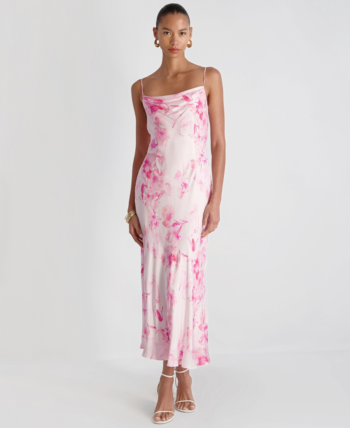 French Connection Women's Oona Satin Sophie Cowl Neck Flare Midi Dress - 60-Pink Icing | Macy's
